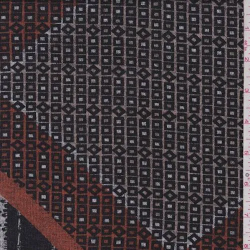 3 3/4 YD PC-Taupe/Orange Mosaic Diamond Sweater Knit Fabric
