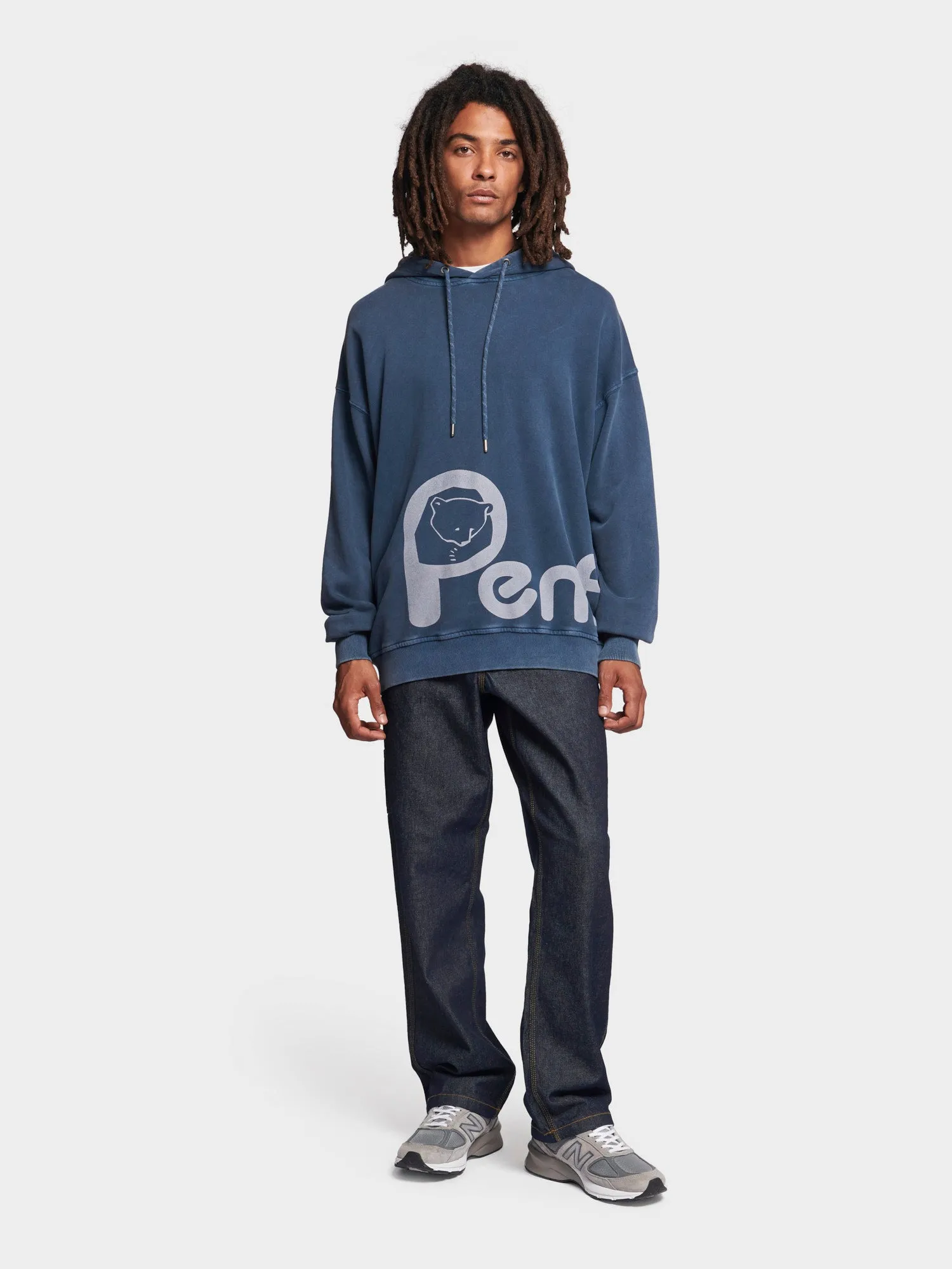 Acid Wash Bear Hoodie in Vintage Indigo