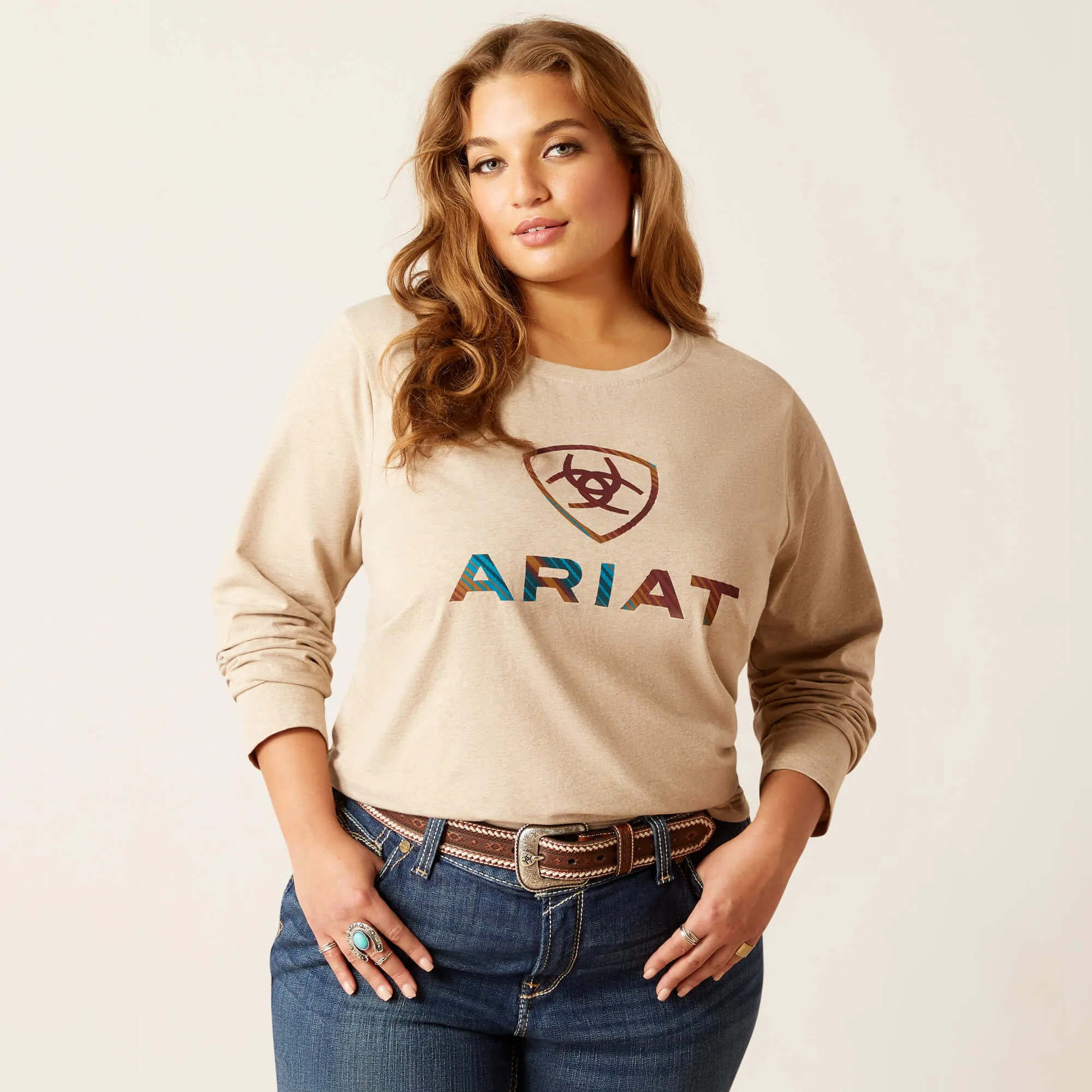 Ariat Women's Oatmeal Serape Shield Long Sleeve Tee