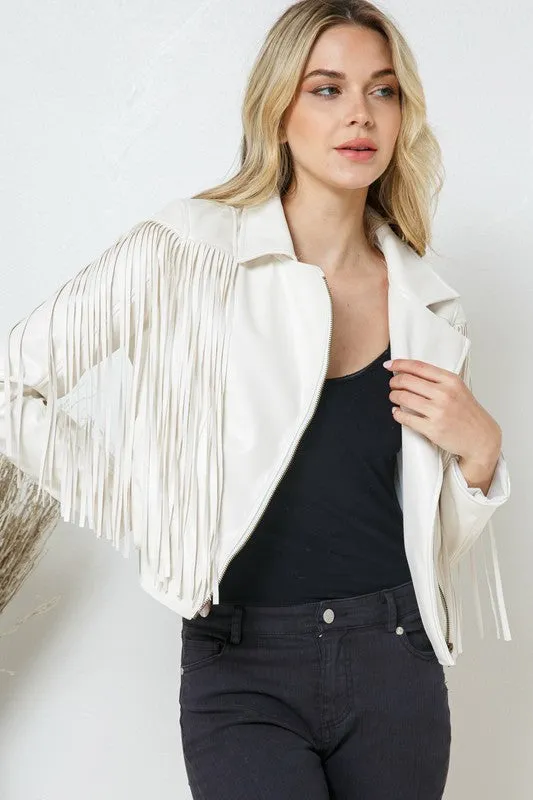 Blue B Leather Moto Fringe Jacket