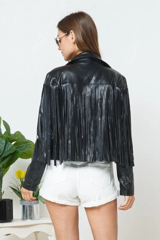 Blue B Leather Moto Fringe Jacket
