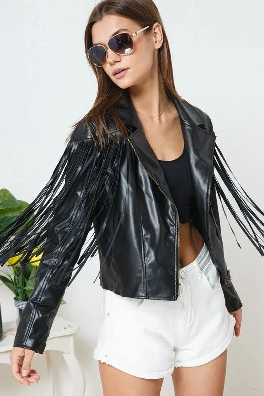 Blue B Leather Moto Fringe Jacket