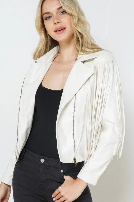 Blue B Leather Moto Fringe Jacket