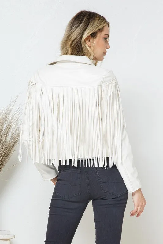 Blue B Leather Moto Fringe Jacket