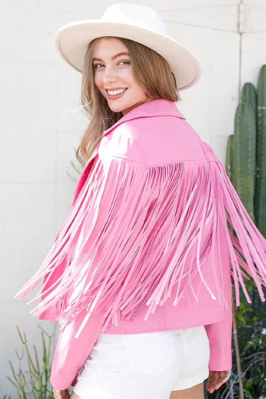 Blue B Leather Moto Fringe Jacket