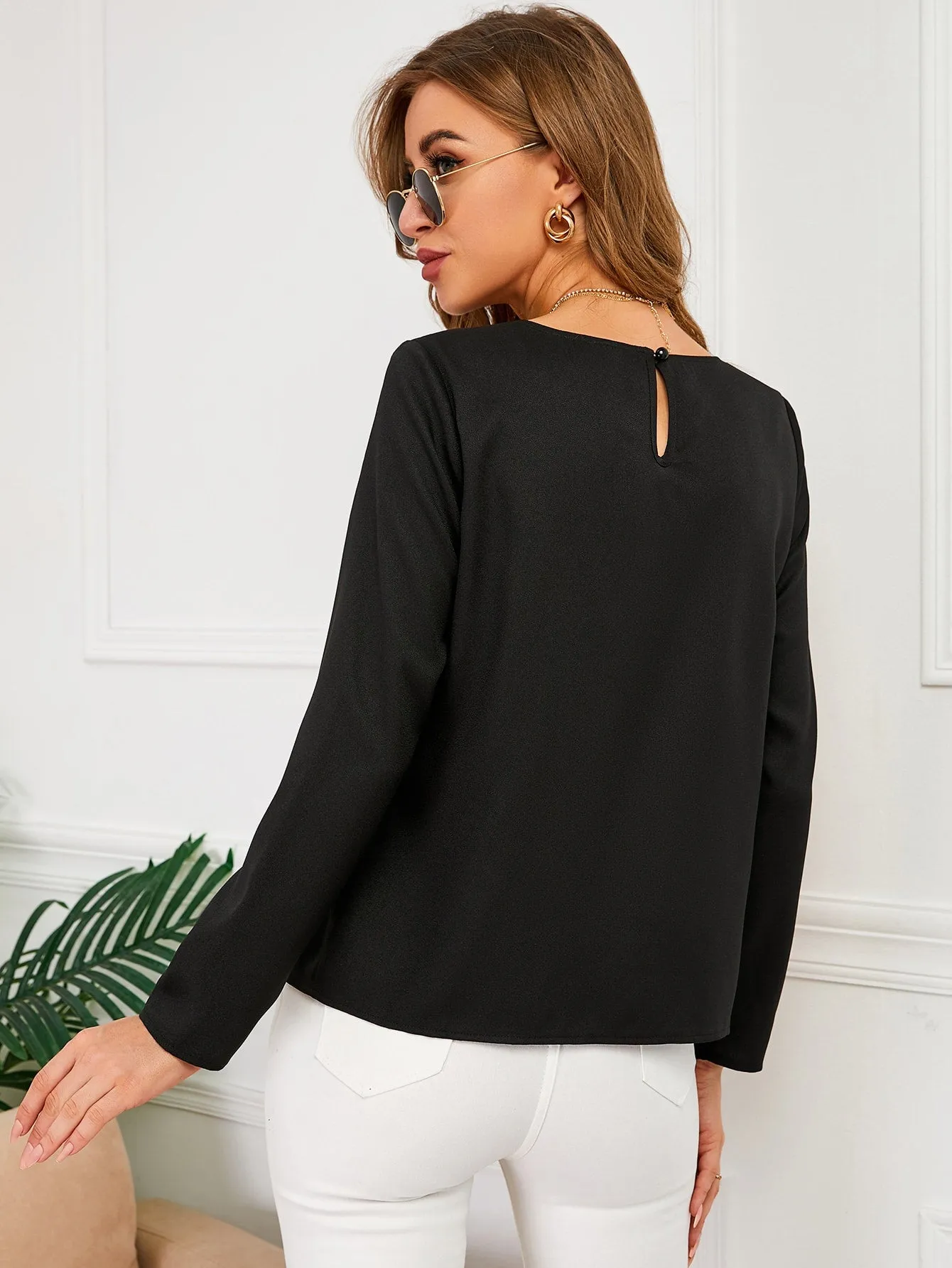 Casual Animal Contrast Mesh Cap Sleeve V Neck Regular Blouse
