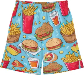 CHIFIGNO Colorful Hamburgers Sandwiches Casual Shorts with Pockets for Boys Soft Cool Shorts Homewear 7-15Y