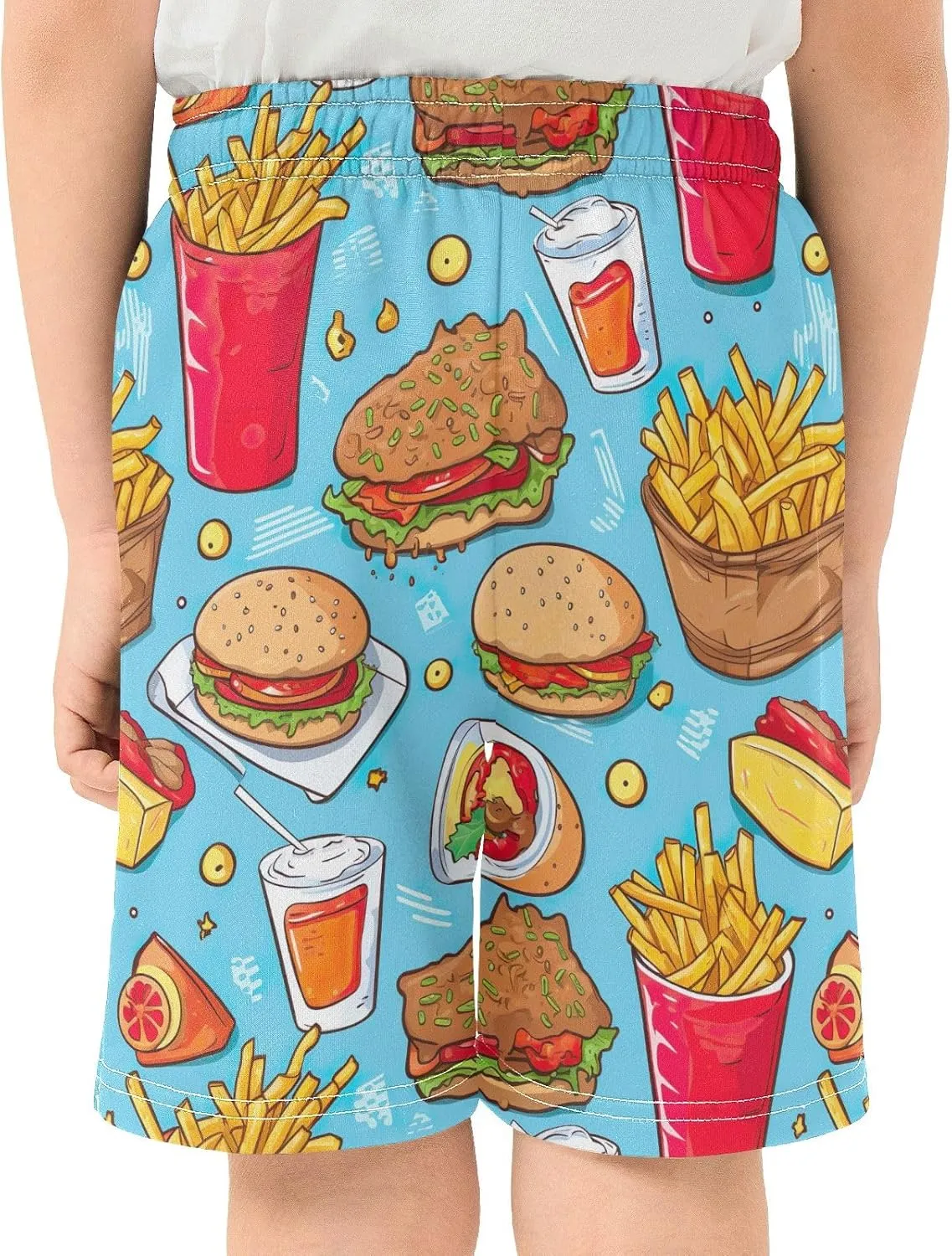 CHIFIGNO Colorful Hamburgers Sandwiches Casual Shorts with Pockets for Boys Soft Cool Shorts Homewear 7-15Y