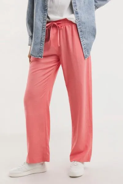 Coral Linen Blend Wide Leg Trousers