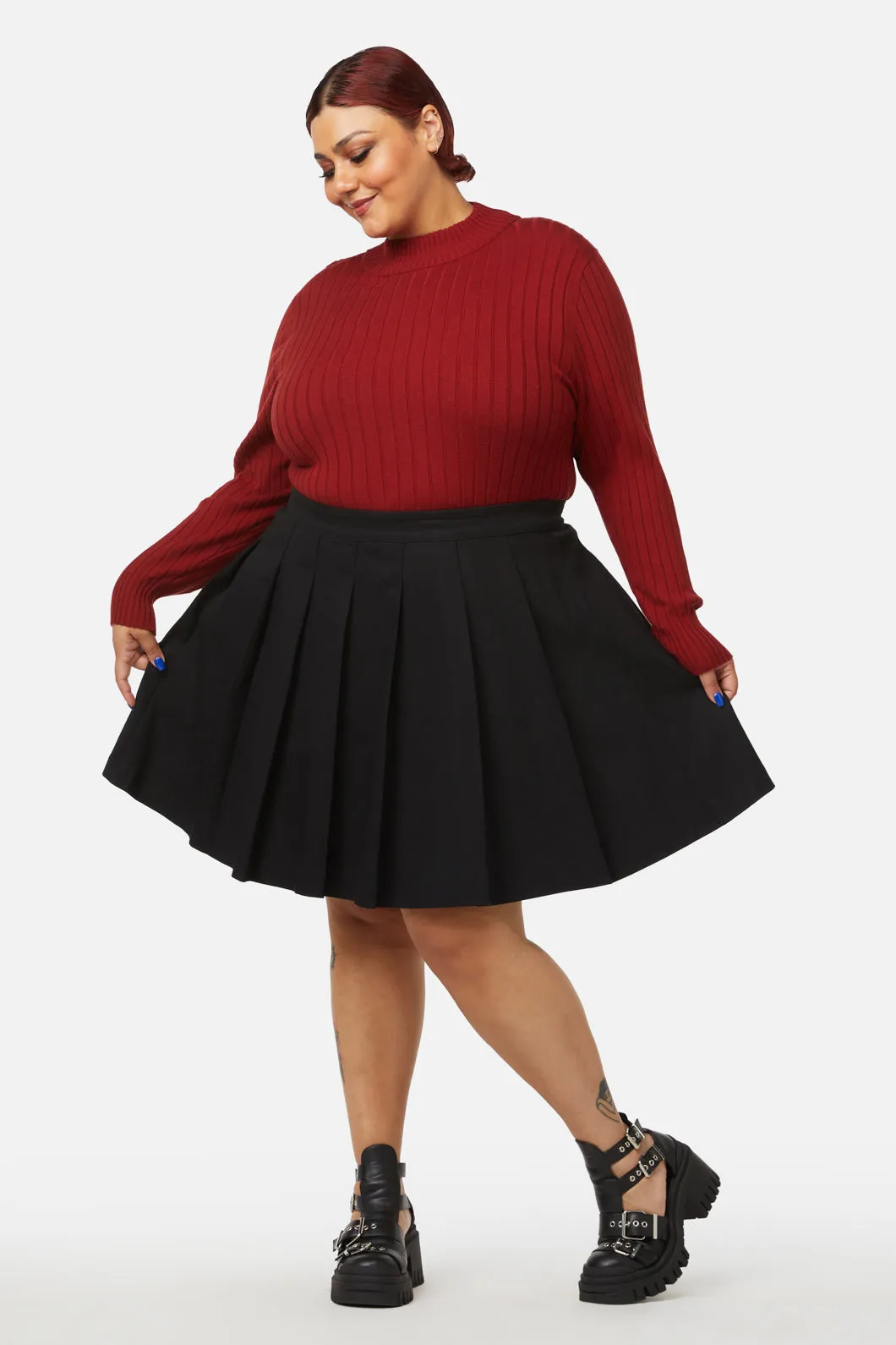Curve Grave Respect Pleated Skirt