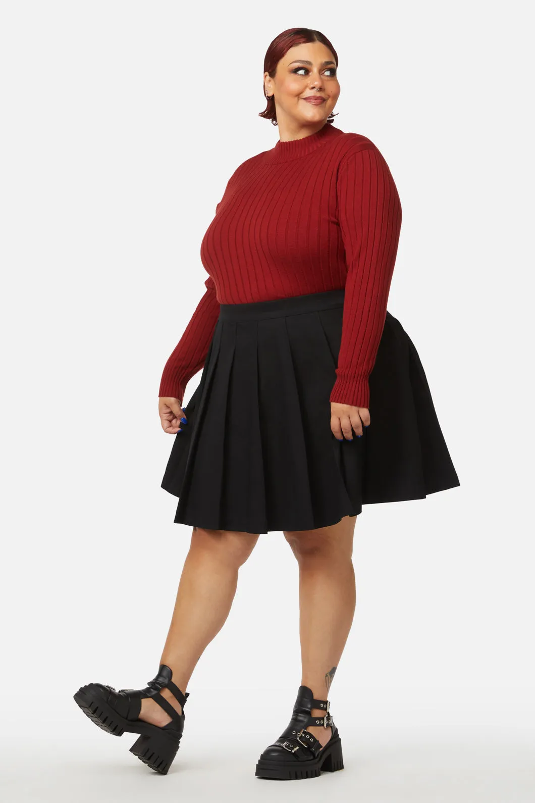 Curve Grave Respect Pleated Skirt