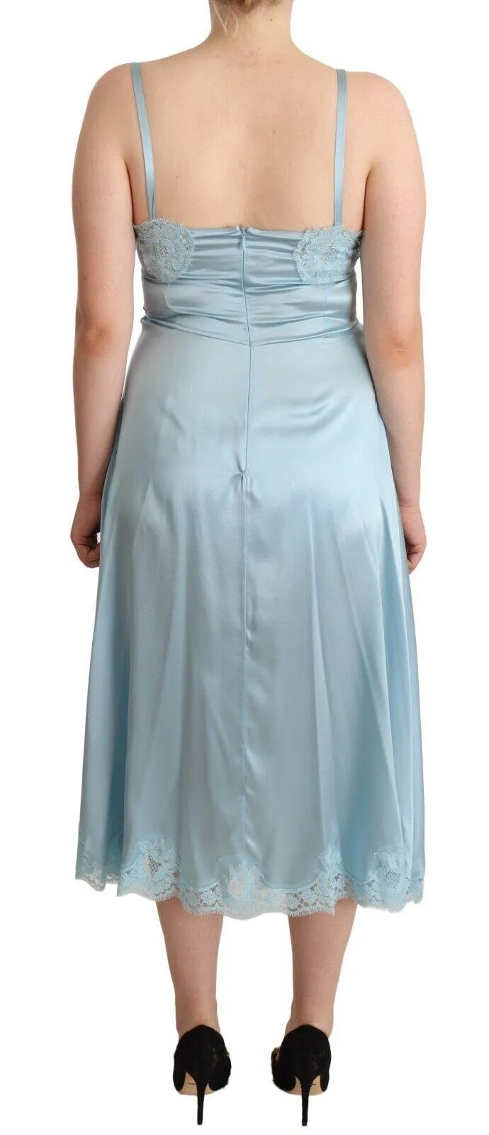 Dolce & Gabbana Blue Lace A-line Spaghetti Strap Midi Dress