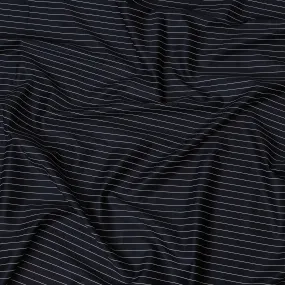 Elegant Navy Blue Cotton Shirting Fabric with Thin White Stripes, Satin Finish, 150 cm Wide-D19187