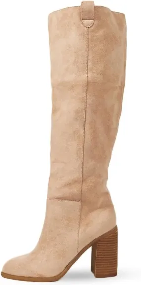 Erocalli Suede Knee-High Boots Fall Boot For Women Chunky Block High Heel Slouch Fashion Boot Round Toe Side Zipper…