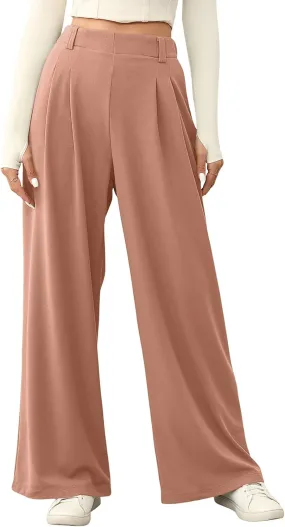 EVALESS Wide Leg Pants for Women Elastic High Waisted Waffle Knit Fleece Palazzo Pants Trousers with Pockets