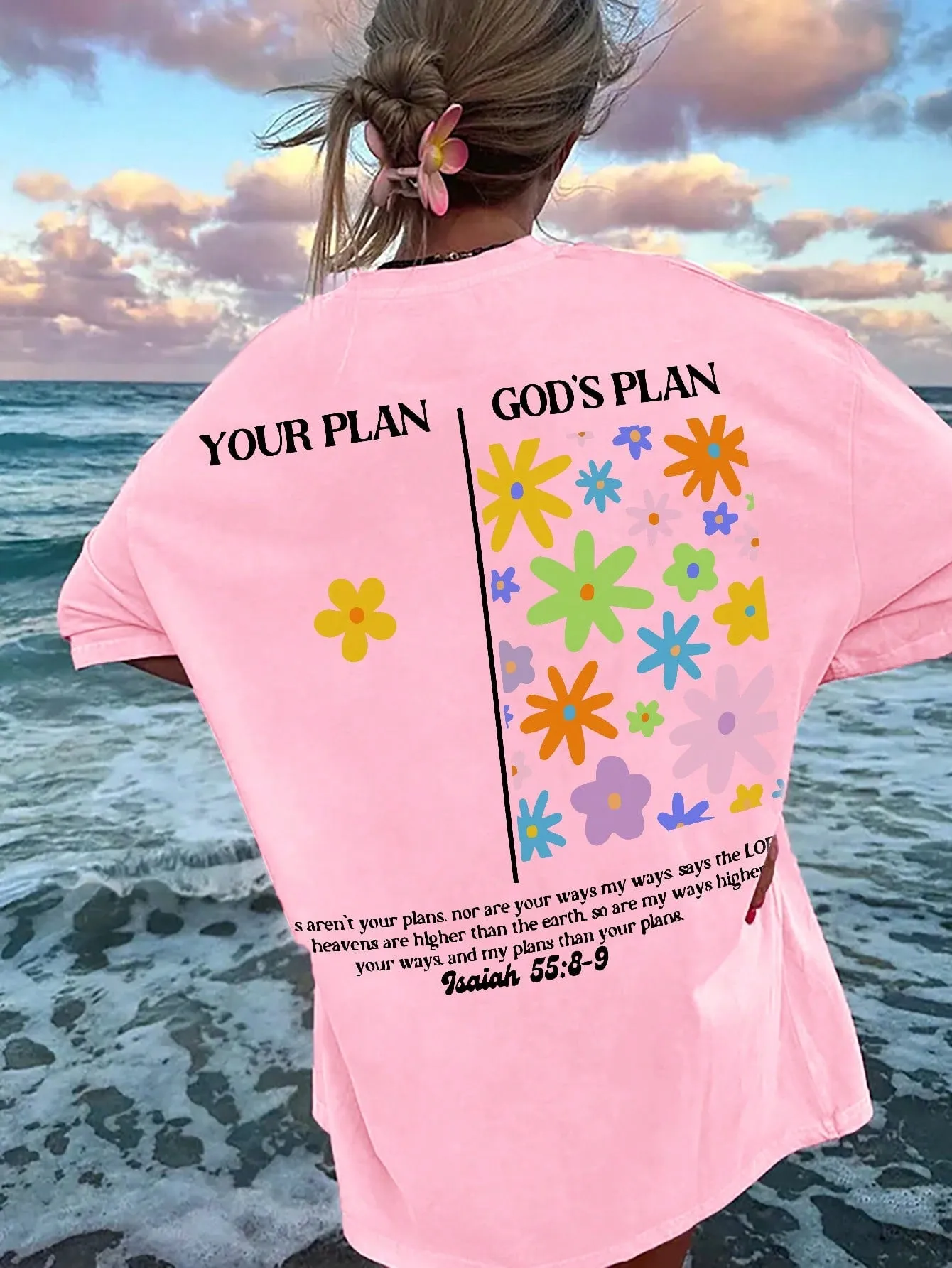 Ezwear Women'S Summer Loose Fit Casual T-Shirt with Slogan, Flower Print, round Neck and Dolman Sleeves