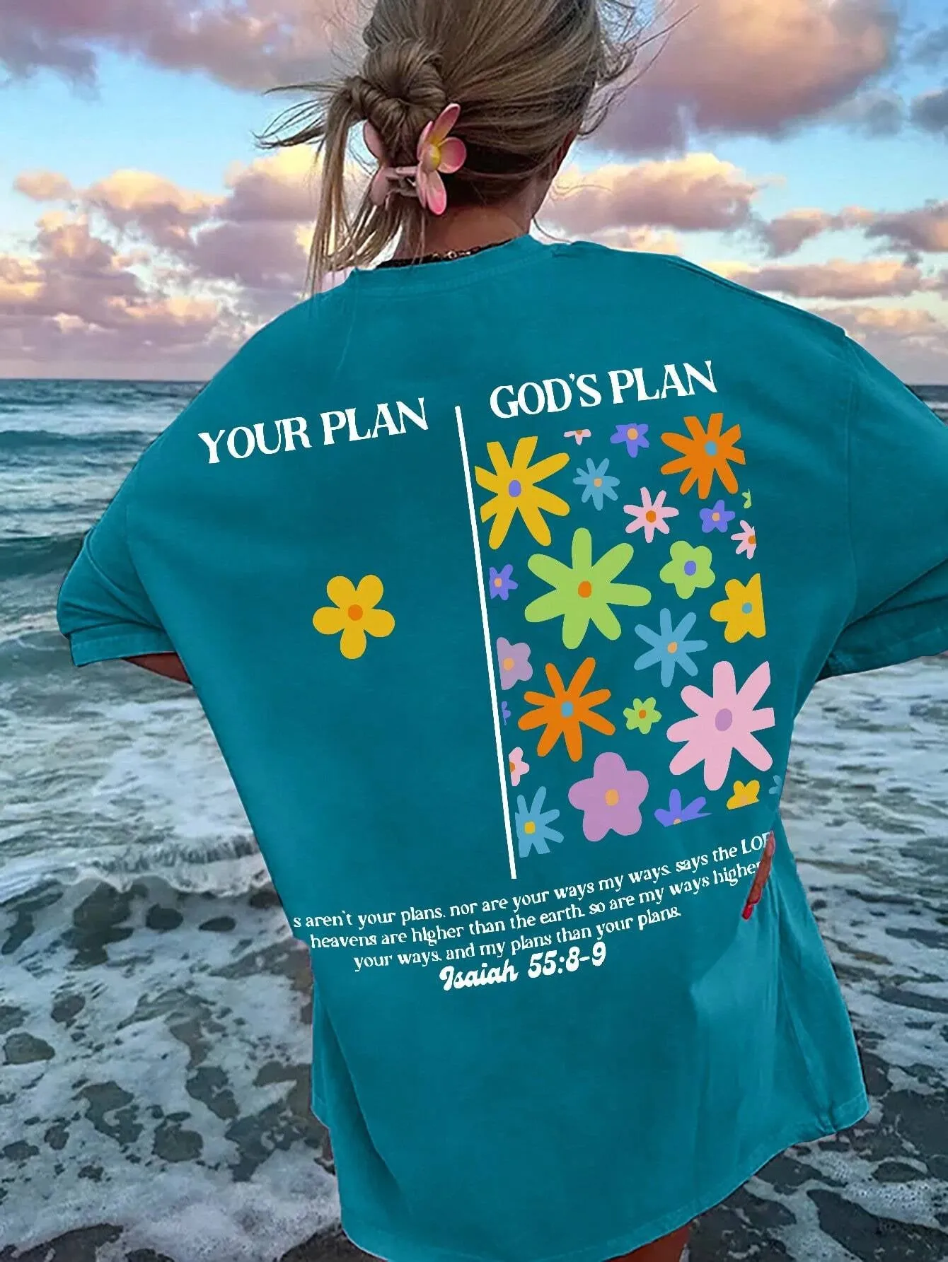 Ezwear Women'S Summer Loose Fit Casual T-Shirt with Slogan, Flower Print, round Neck and Dolman Sleeves