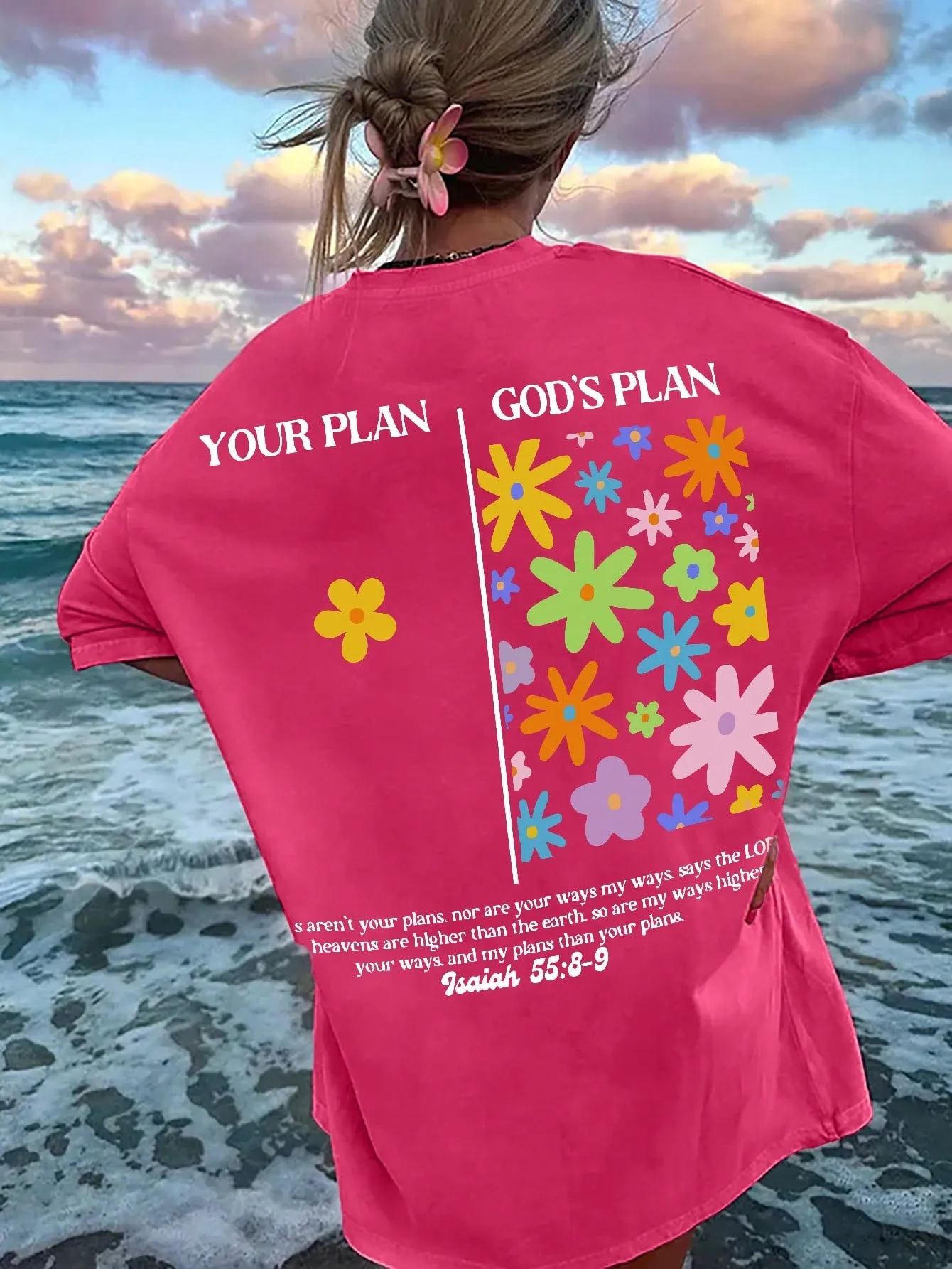 Ezwear Women'S Summer Loose Fit Casual T-Shirt with Slogan, Flower Print, round Neck and Dolman Sleeves
