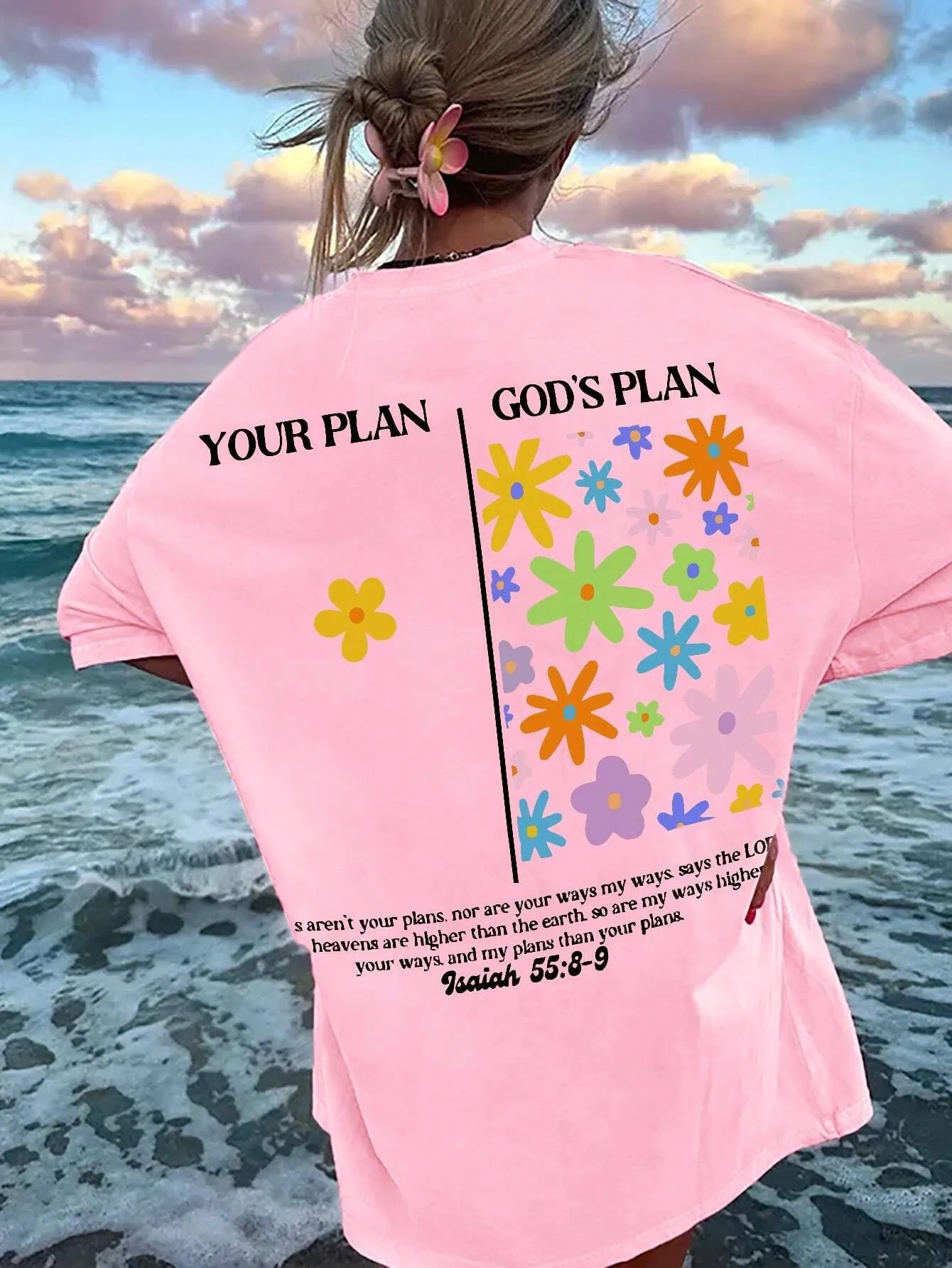 Ezwear Women'S Summer Loose Fit Casual T-Shirt with Slogan, Flower Print, round Neck and Dolman Sleeves
