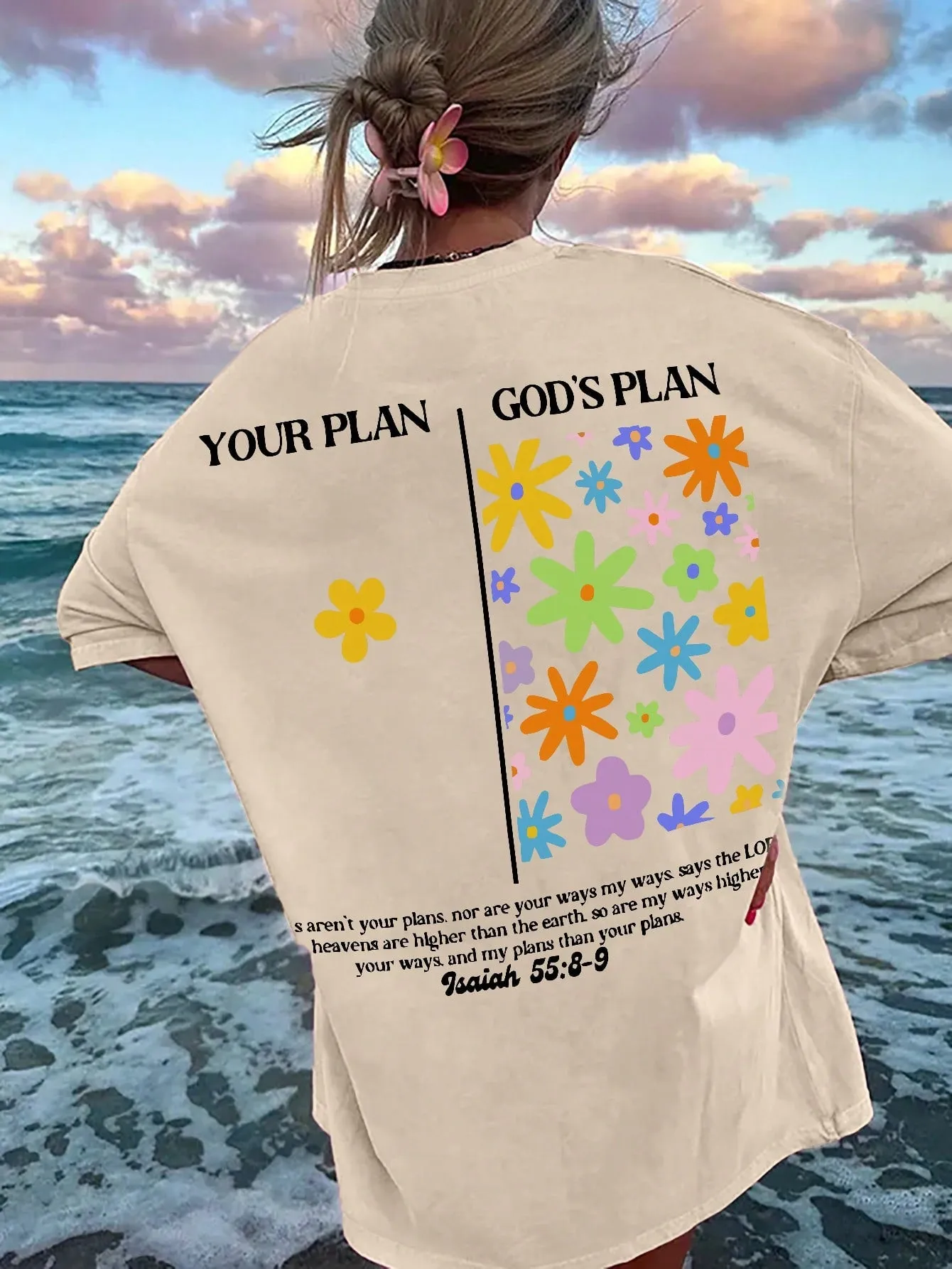 Ezwear Women'S Summer Loose Fit Casual T-Shirt with Slogan, Flower Print, round Neck and Dolman Sleeves
