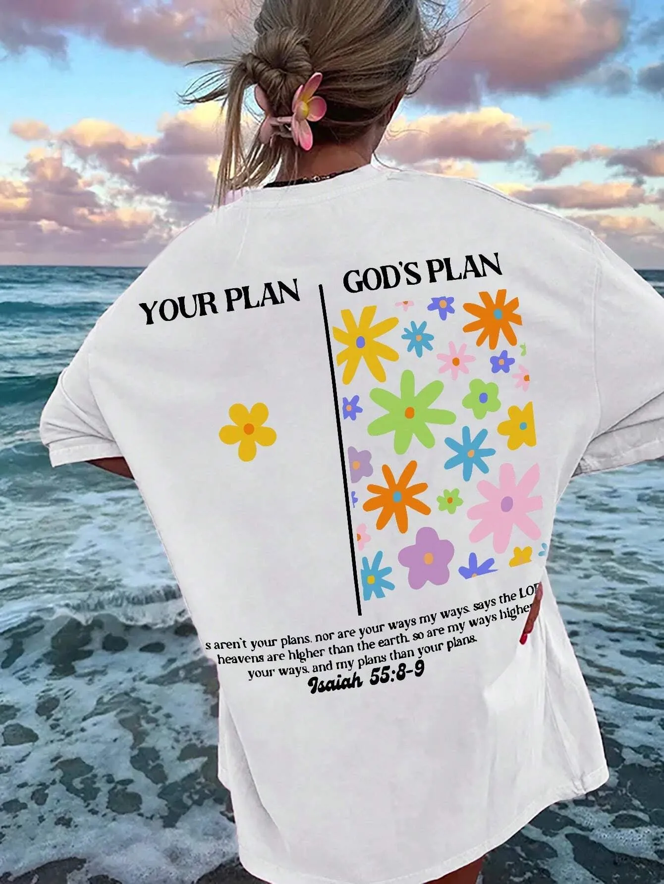 Ezwear Women'S Summer Loose Fit Casual T-Shirt with Slogan, Flower Print, round Neck and Dolman Sleeves