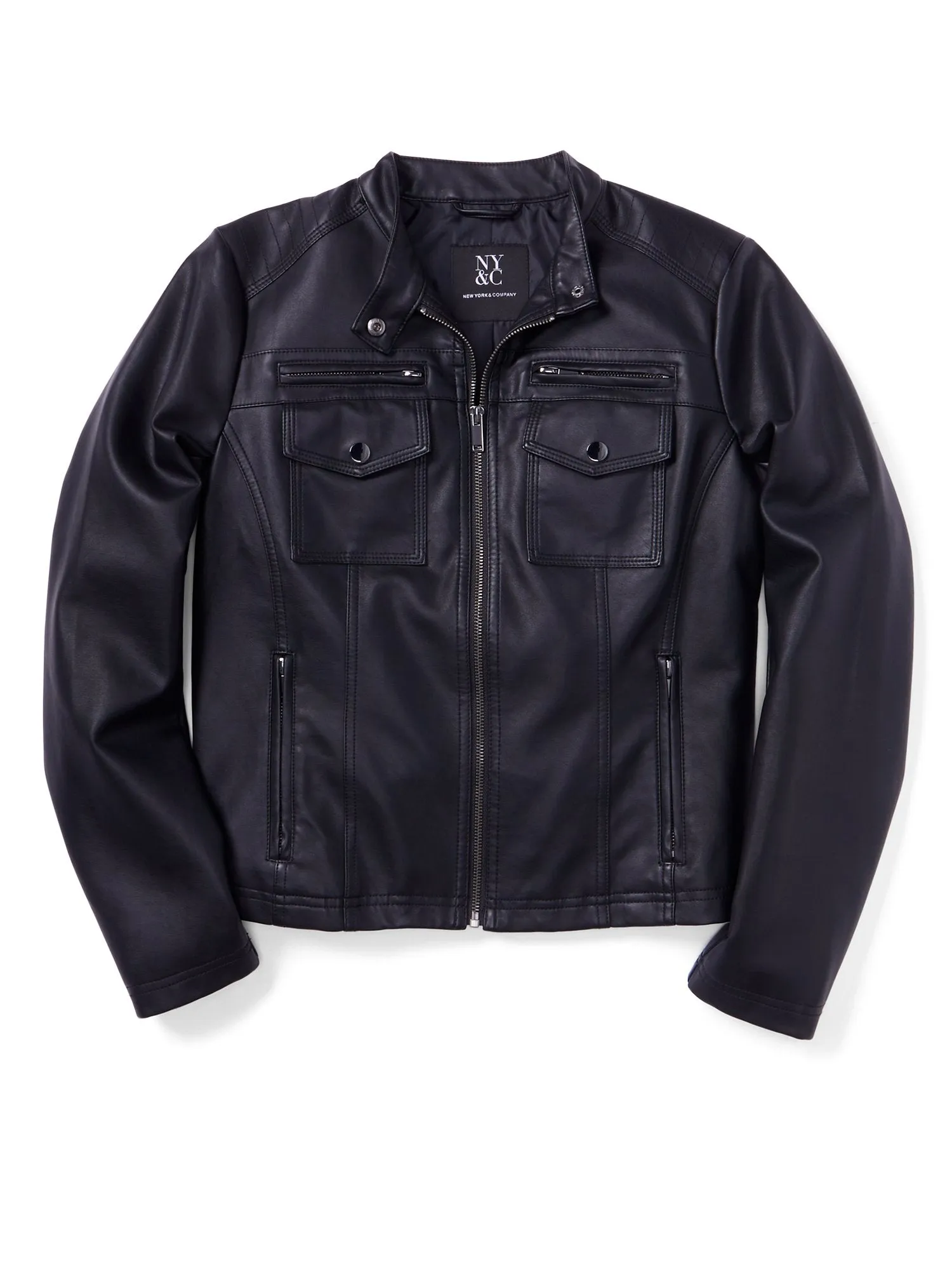 Four-Pocket Faux-Leather Jacket