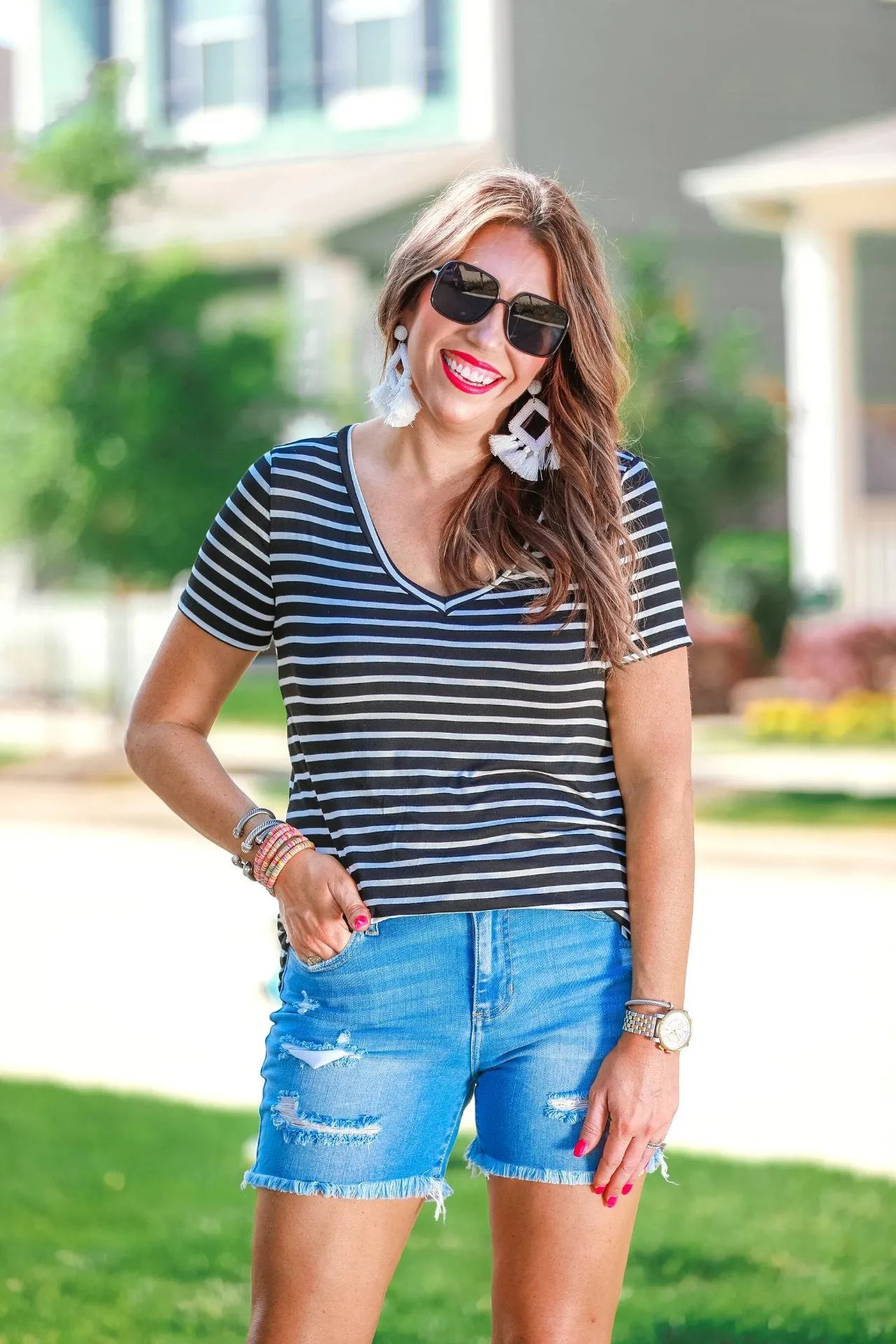 Gracie Perfect Striped V-Neck Tee