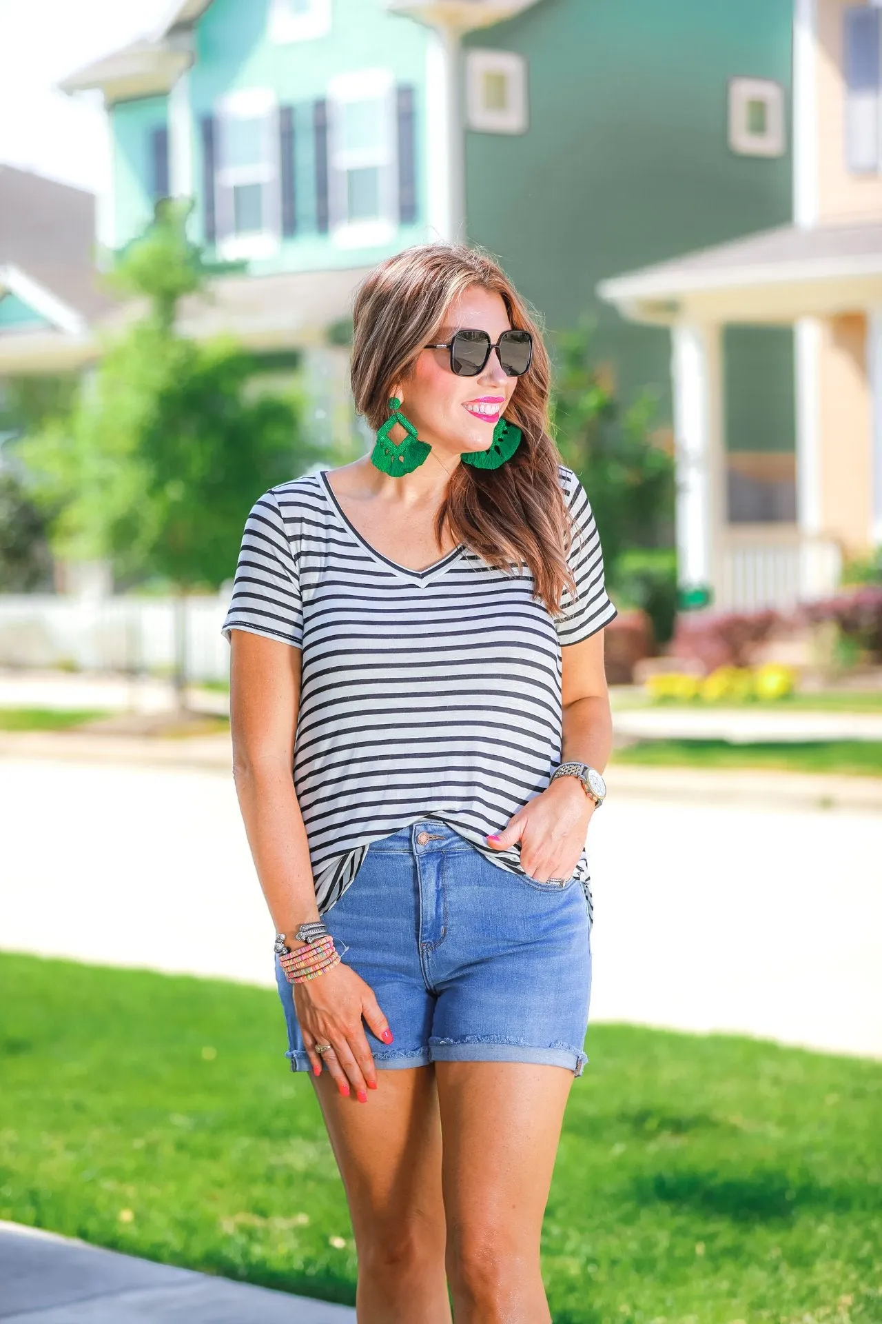 Gracie Perfect Striped V-Neck Tee