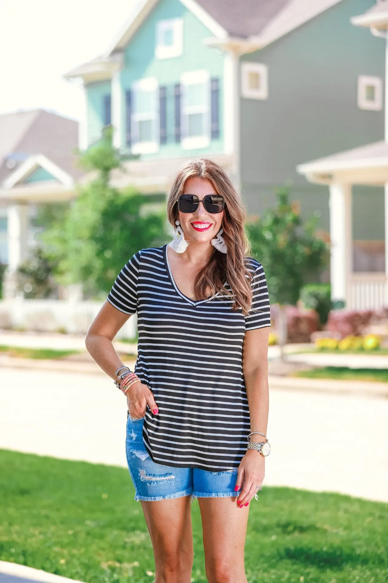Gracie Perfect Striped V-Neck Tee