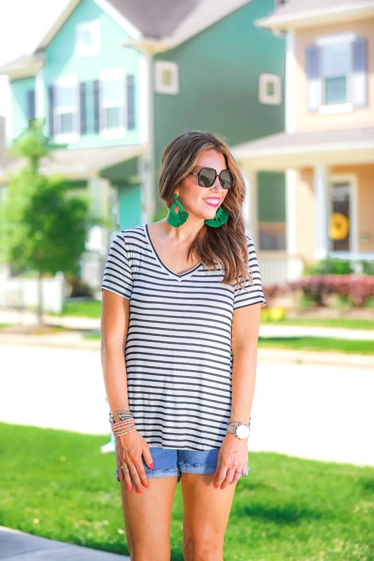 Gracie Perfect Striped V-Neck Tee