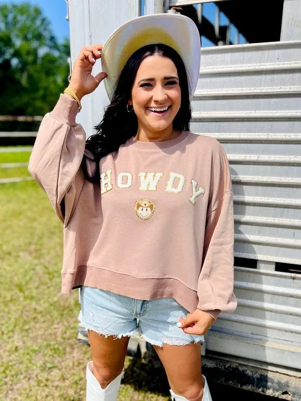 Howdy Cowboy Happy Chenille Cropped Sweatshirt