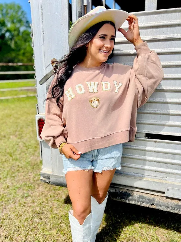 Howdy Cowboy Happy Chenille Cropped Sweatshirt