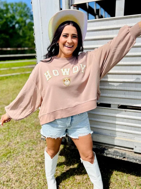 Howdy Cowboy Happy Chenille Cropped Sweatshirt
