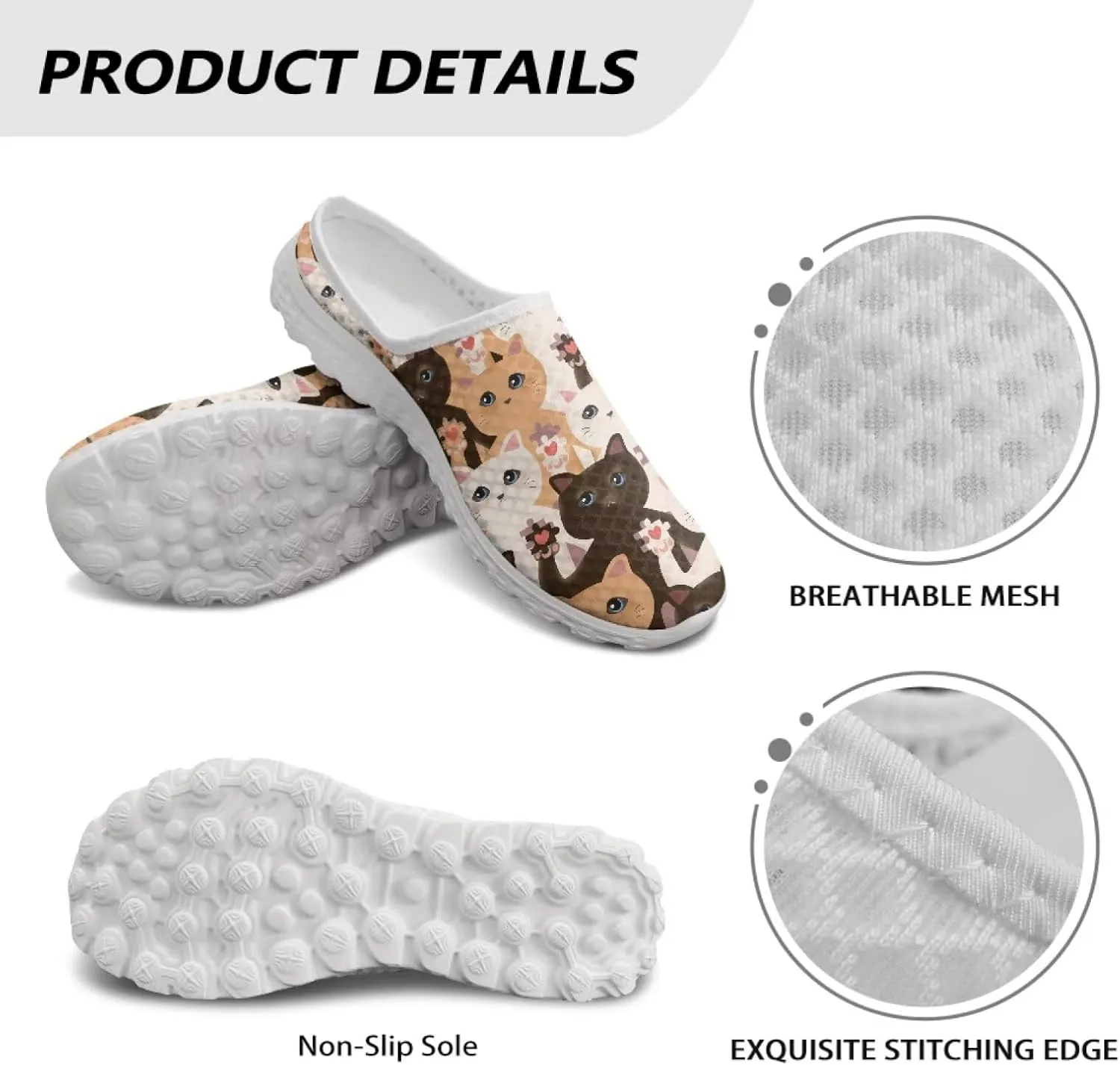 Howilath Cats Print Garden Clogs for Women Arch Support Casual Loafers Mule Sneakers with EVA Sole