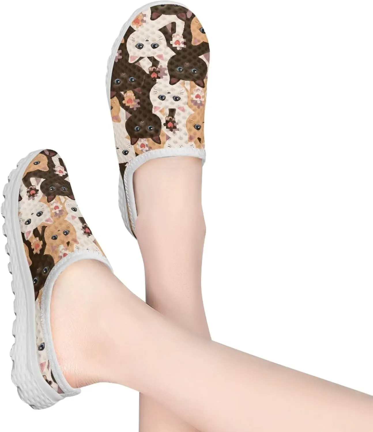 Howilath Cats Print Garden Clogs for Women Arch Support Casual Loafers Mule Sneakers with EVA Sole