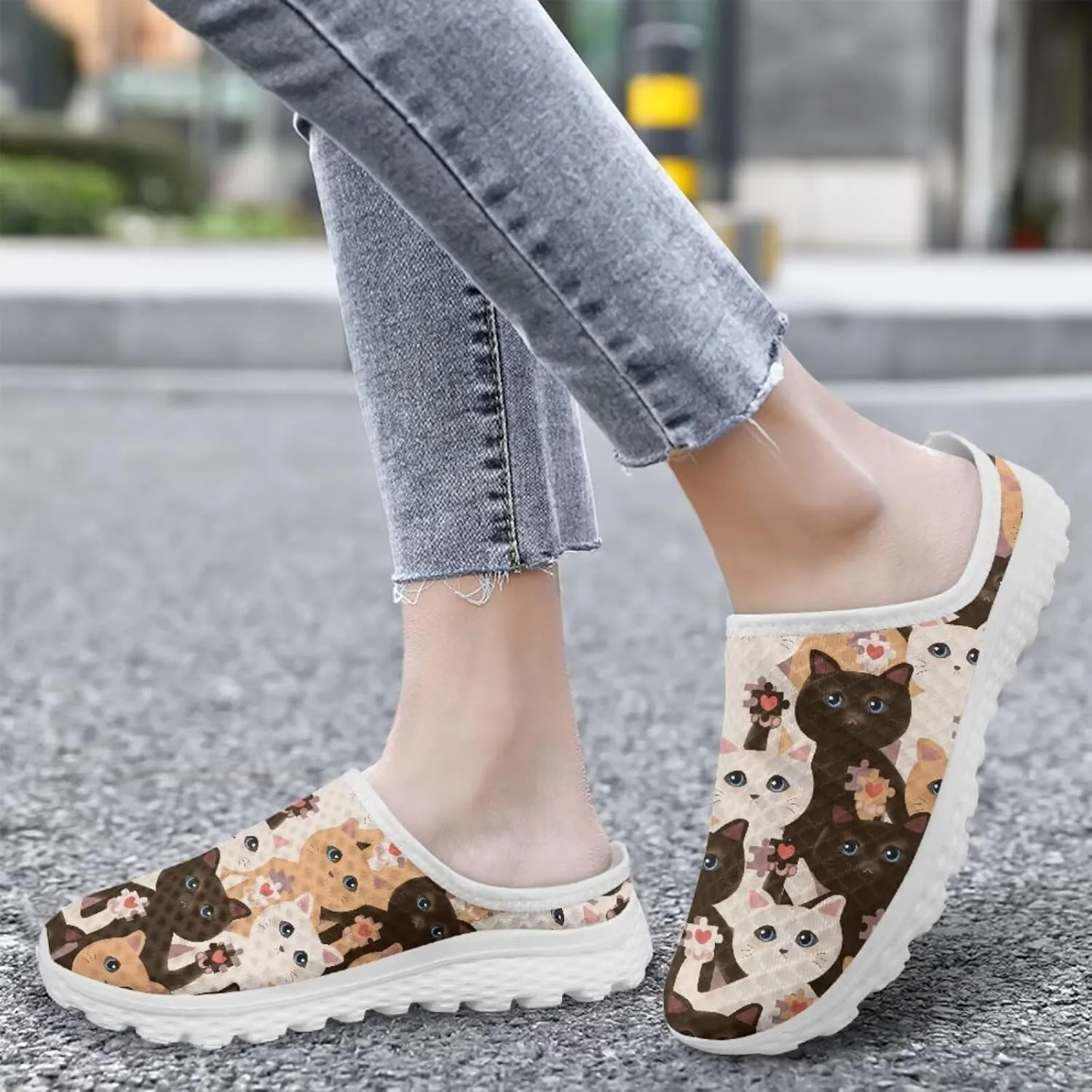Howilath Cats Print Garden Clogs for Women Arch Support Casual Loafers Mule Sneakers with EVA Sole