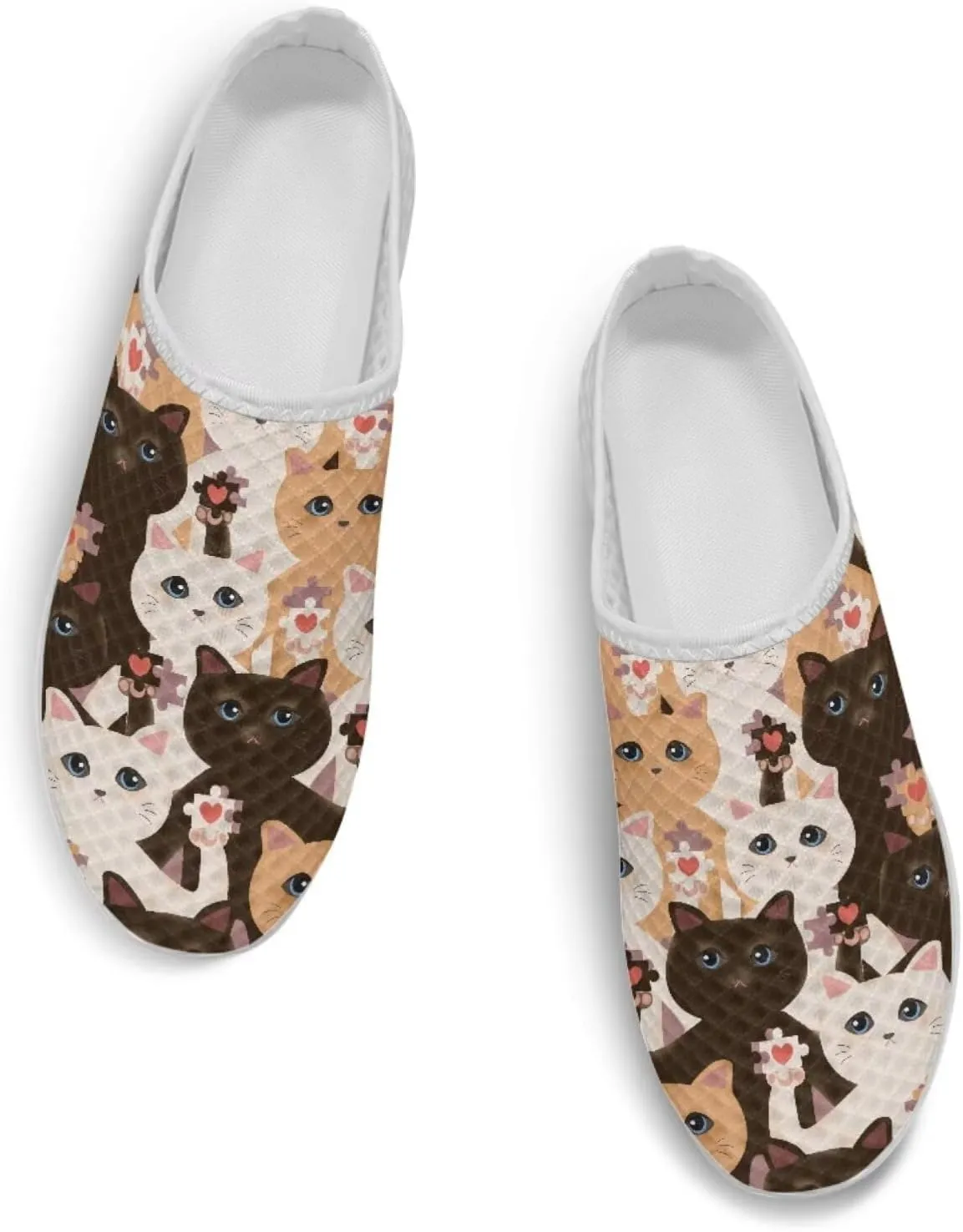 Howilath Cats Print Garden Clogs for Women Arch Support Casual Loafers Mule Sneakers with EVA Sole