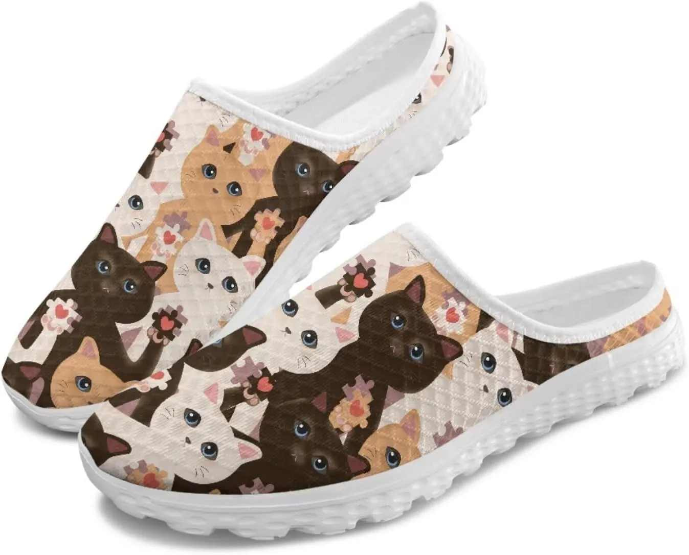 Howilath Cats Print Garden Clogs for Women Arch Support Casual Loafers Mule Sneakers with EVA Sole