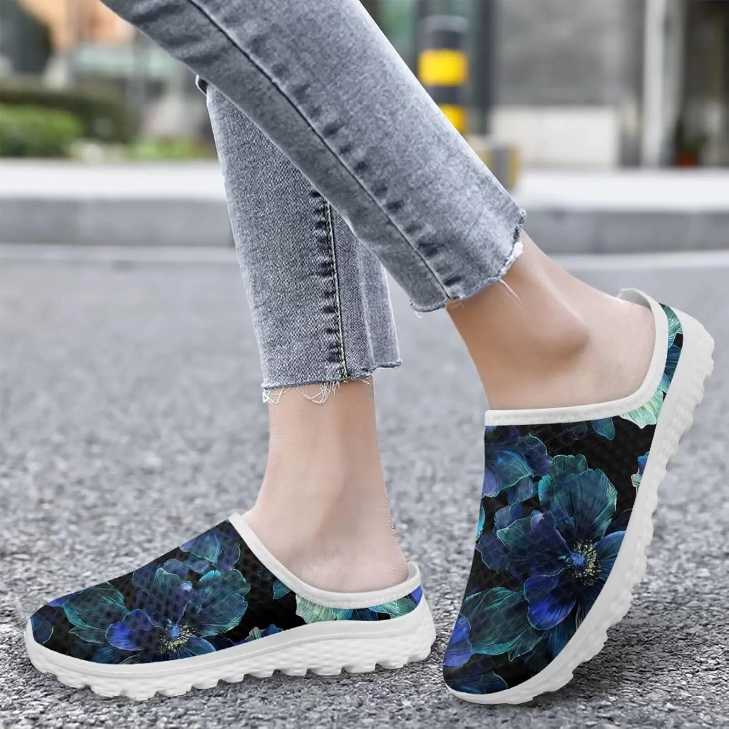 Howilath Flower Print Women's Mule Shoes Casual Garden Clogs Lightweight Slip on Sneakers Mules Sneakers with EVA Sole