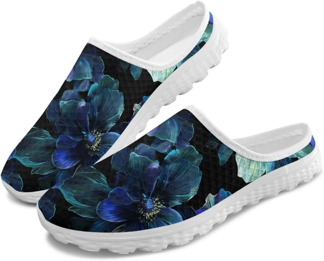 Howilath Flower Print Women's Mule Shoes Casual Garden Clogs Lightweight Slip on Sneakers Mules Sneakers with EVA Sole