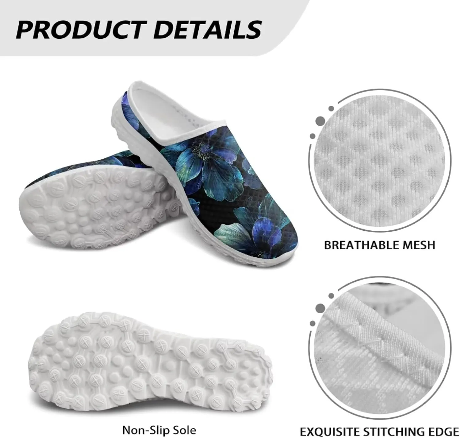 Howilath Flower Print Women's Mule Shoes Casual Garden Clogs Lightweight Slip on Sneakers Mules Sneakers with EVA Sole