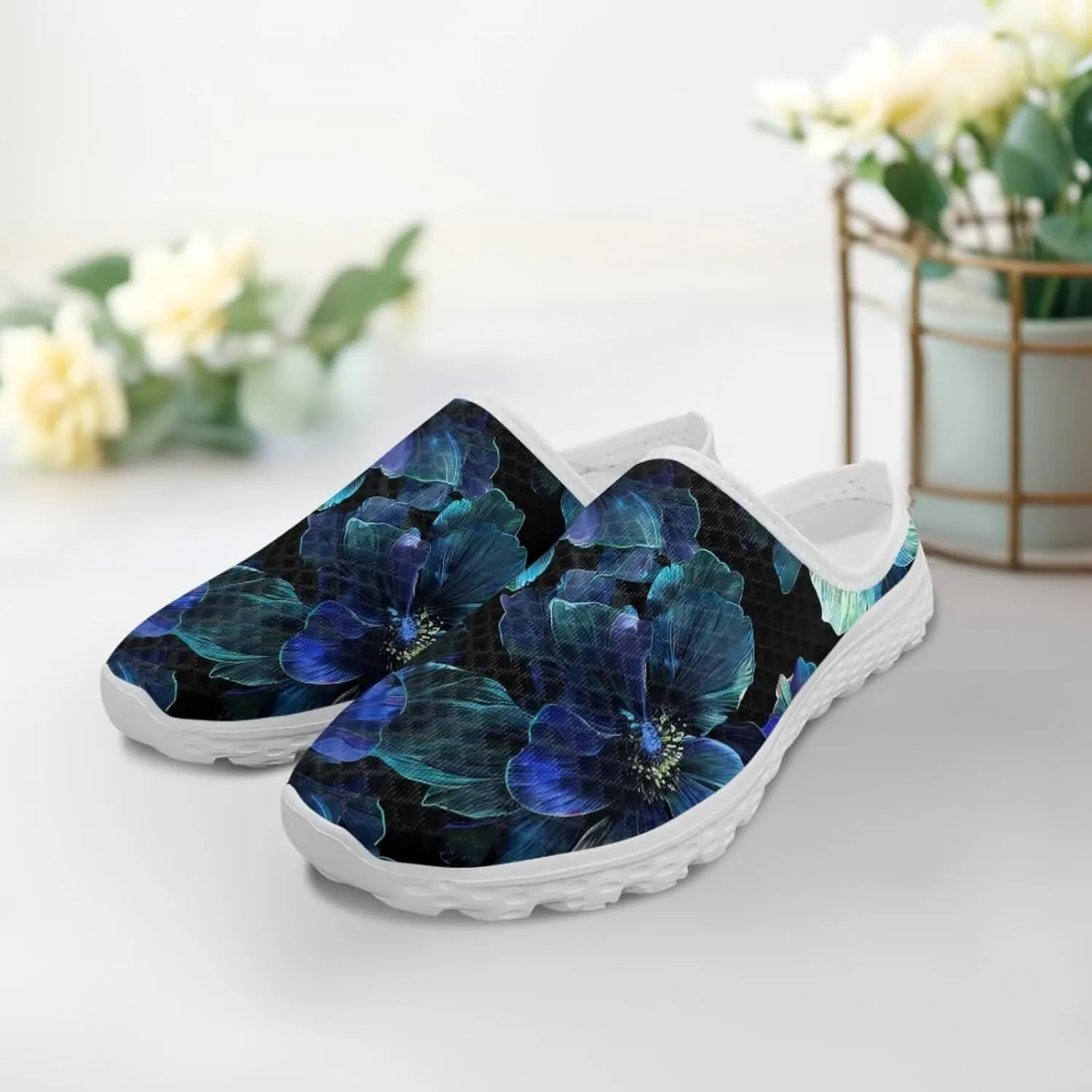 Howilath Flower Print Women's Mule Shoes Casual Garden Clogs Lightweight Slip on Sneakers Mules Sneakers with EVA Sole