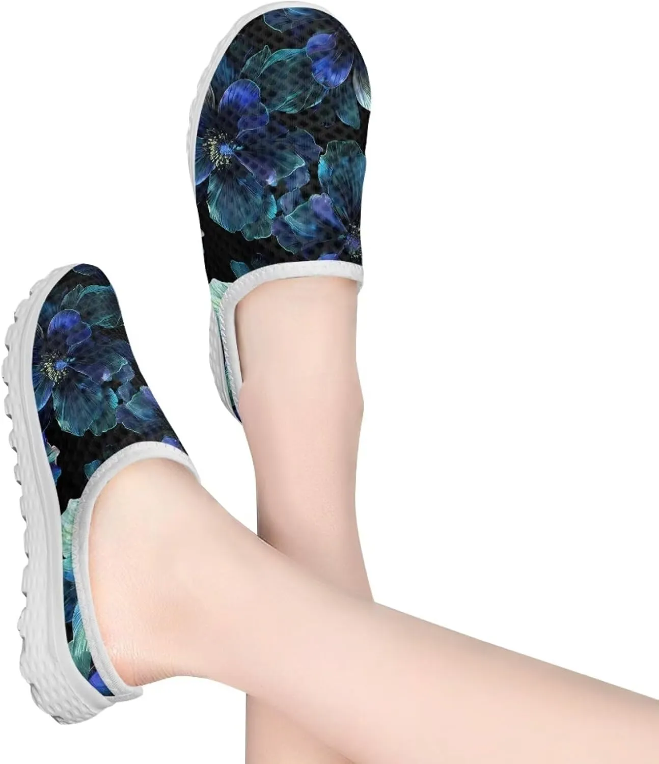 Howilath Flower Print Women's Mule Shoes Casual Garden Clogs Lightweight Slip on Sneakers Mules Sneakers with EVA Sole