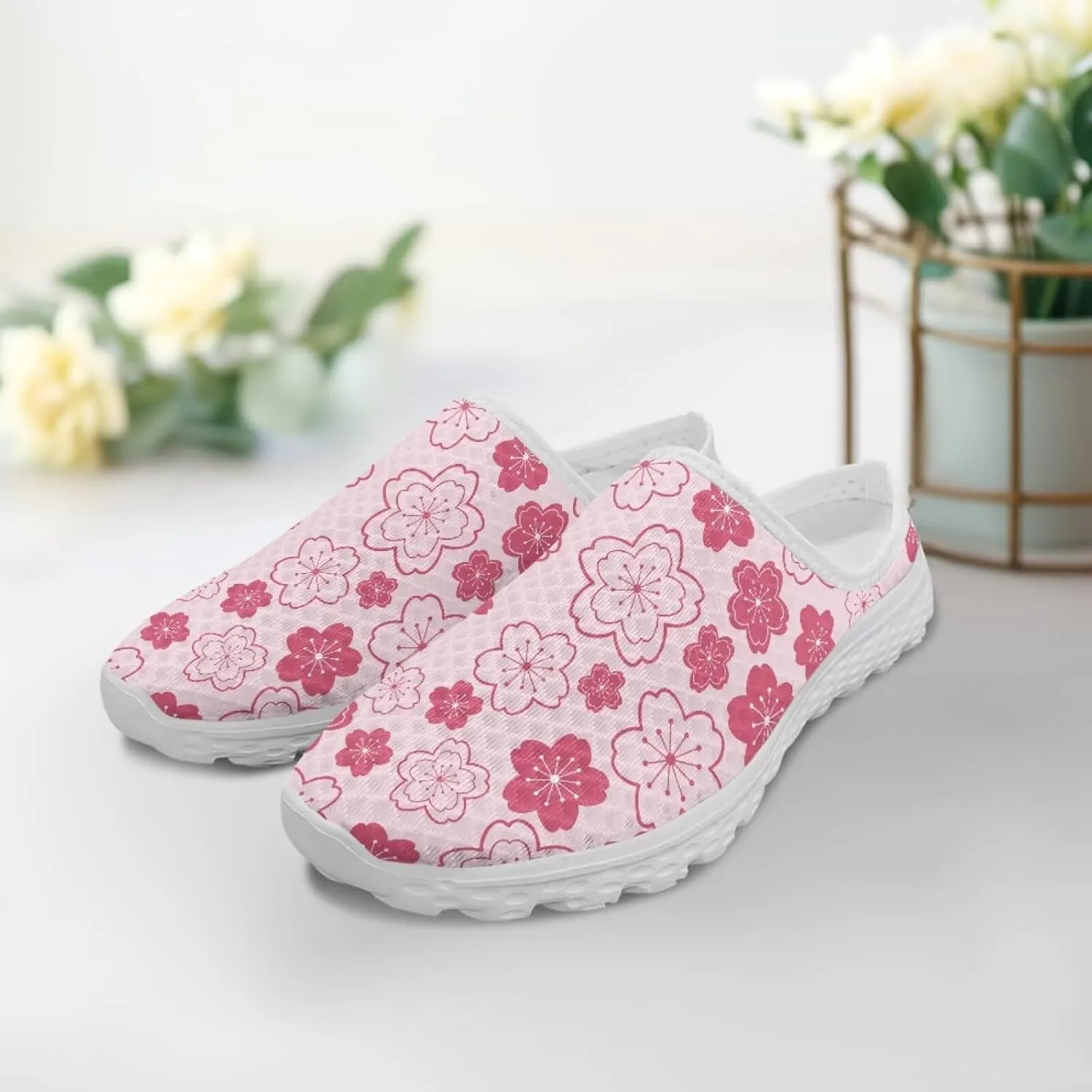 Howilath Flower Print Women's Mule Shoes Casual Garden Clogs Lightweight Slip on Sneakers Mules Sneakers with EVA Sole