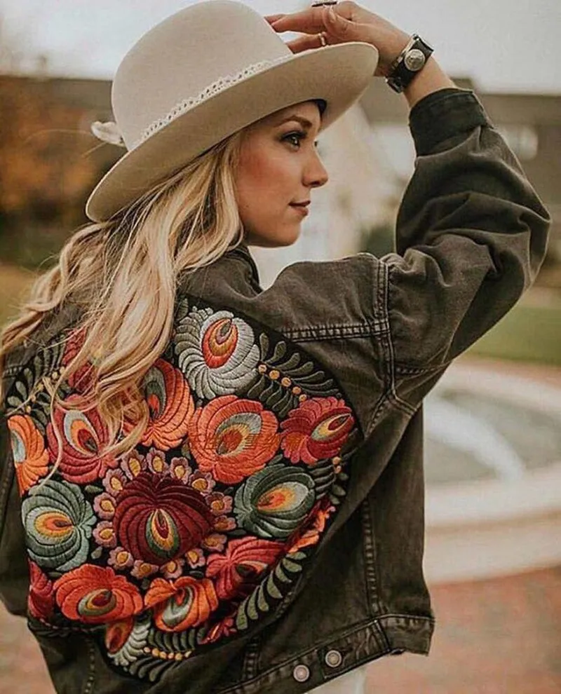 'Kate' Embroidered Back Denim Jacket