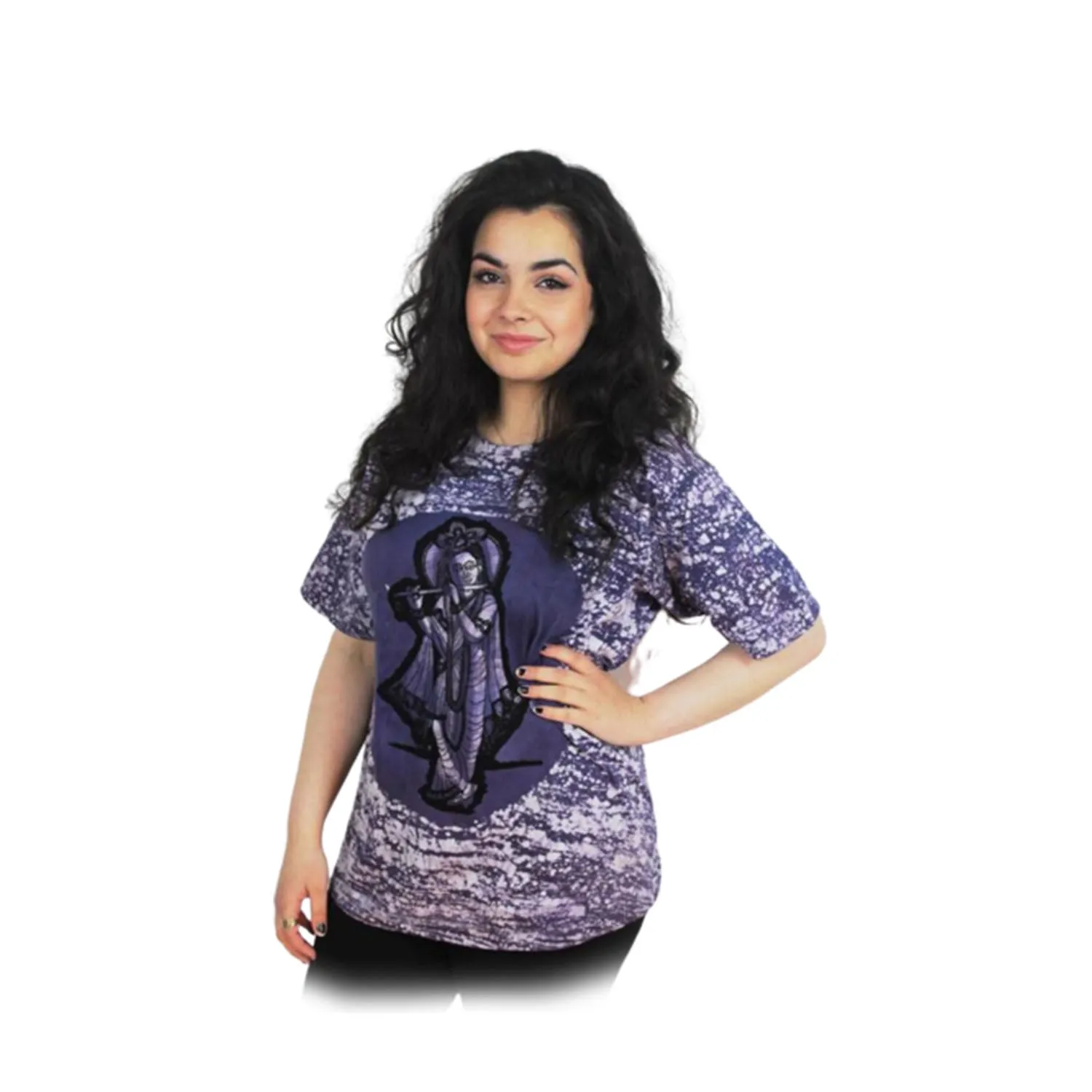 Krishna Print Purple Round Neck T-Shirt