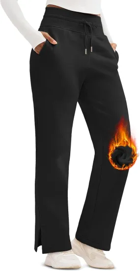 MAGCOMSEN Women's Wide Leg Sweatpants Fleece Lined Lounge Pants High Waisted Baggy Warm Winter Pants with Pockets