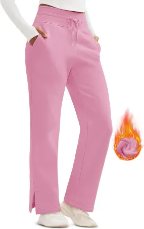 MAGCOMSEN Women's Wide Leg Sweatpants Fleece Lined Lounge Pants High Waisted Baggy Warm Winter Pants with Pockets