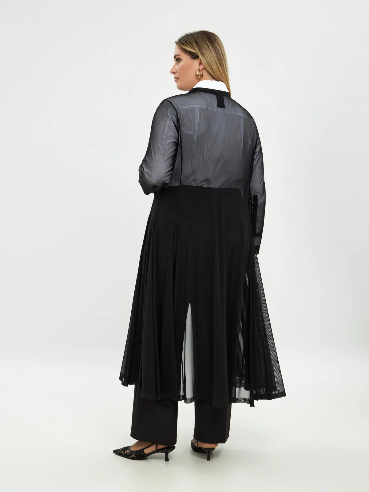 Mat Mesh Long Line Cardigan in Black