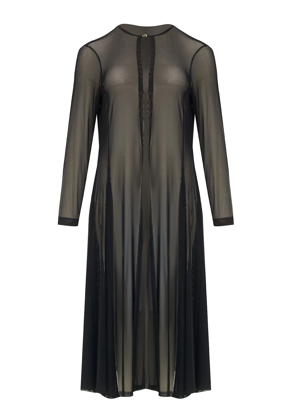 Mat Mesh Long Line Cardigan in Black